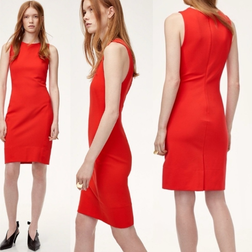 ARITZIA BABATON Miguel Career Wear Scarlet Flame Red Ponte Knit Midi Dress